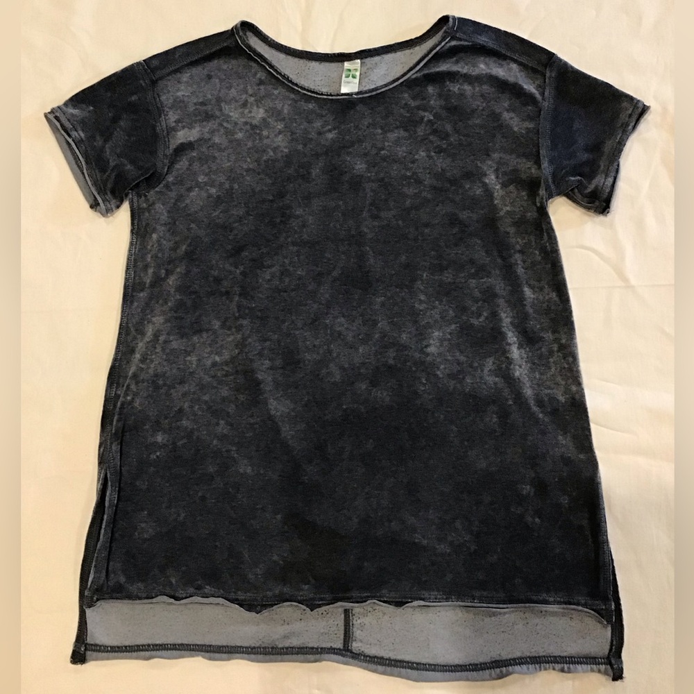 GreenTea grey crushed velvet cozy short sleeve with side slits